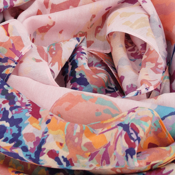 Women's-silk-cotton-pink-scarf-printed-Flowers