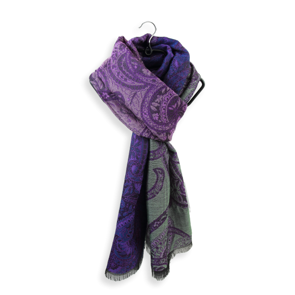 Purple-green-cotton-silk-wool-women’s-stole-Paisley