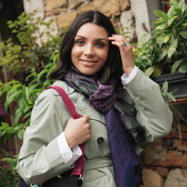Purple-green-cotton-silk-wool-women’s-stole-Paisley