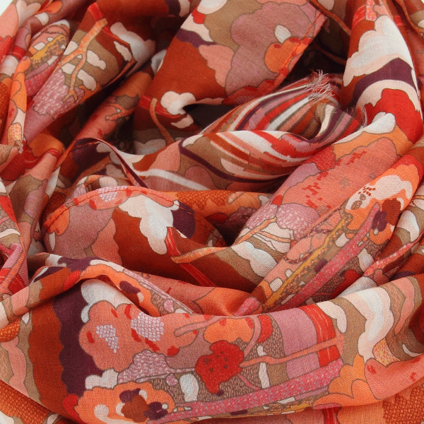 Red-women's-cotton-silk-scarf-Paysage
