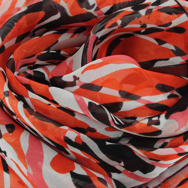 Red and black-women's-silk-scarf-printed-flower-wild