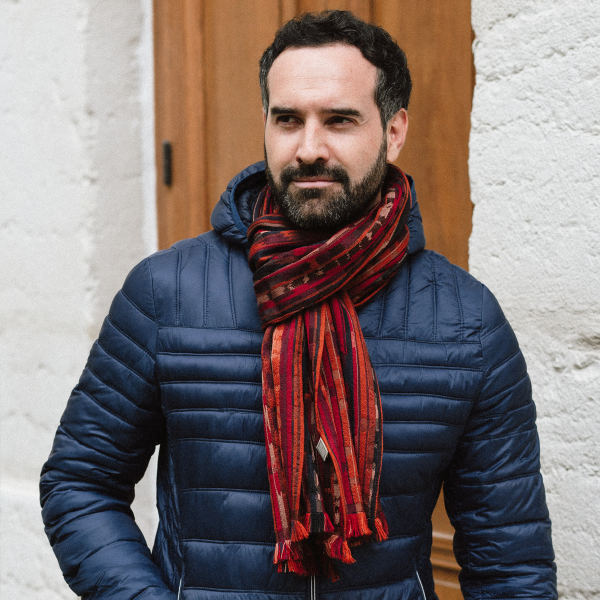 Orange-red-silk-wool-men's-scarf-Orpheon