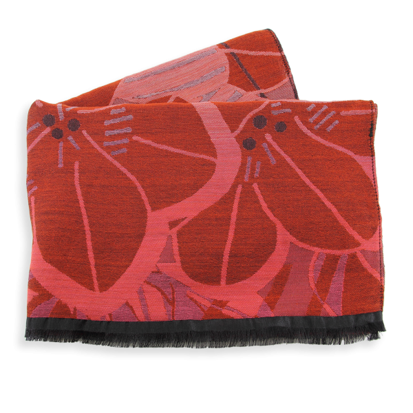 Made-in-france-Neo Floral-rust-silk-Merino-wool-stole