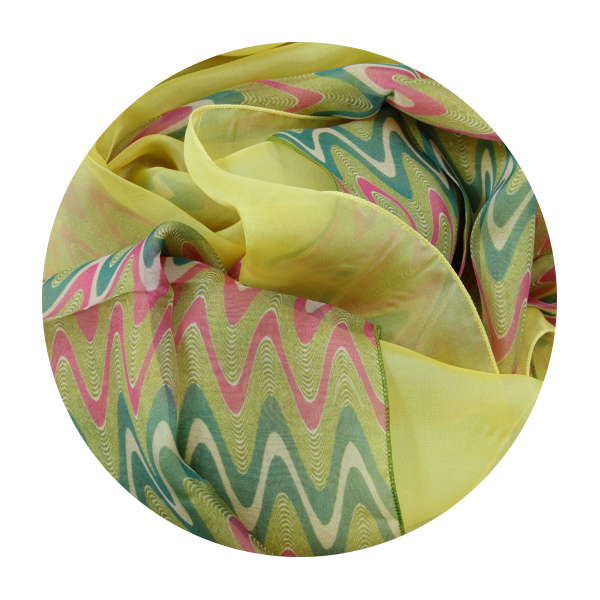 Woman scarf silk duo design Ondulation green yellow 2A