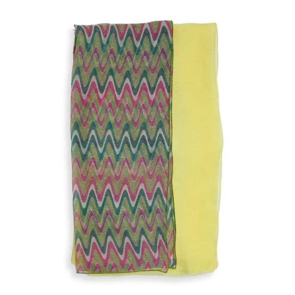Woman scarf silk duo design Ondulation green yellow 2A