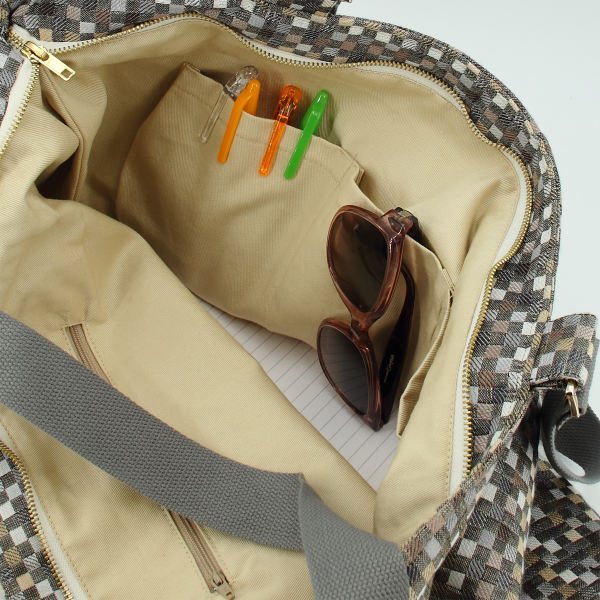 Beige Vichy tote bag cotton and linen 
