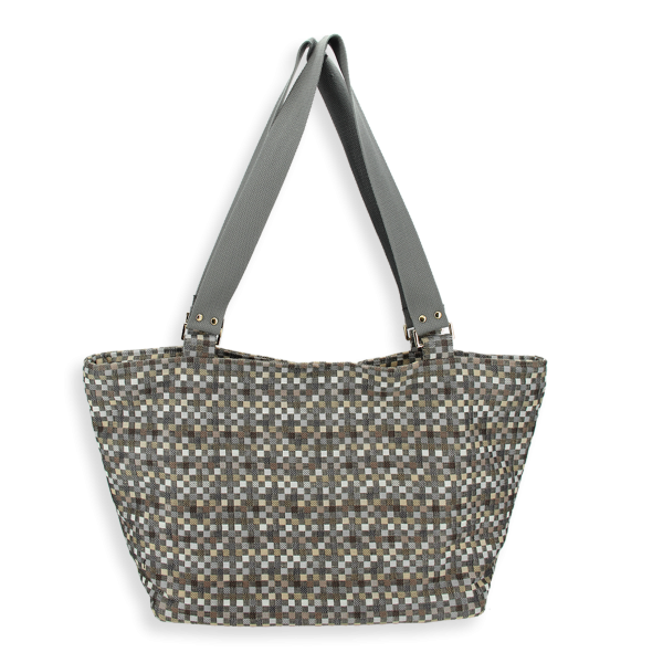 Beige Vichy tote bag cotton and linen 
