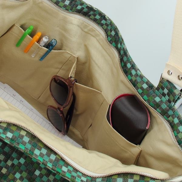 Green Vichy tote bag cotton and linen 