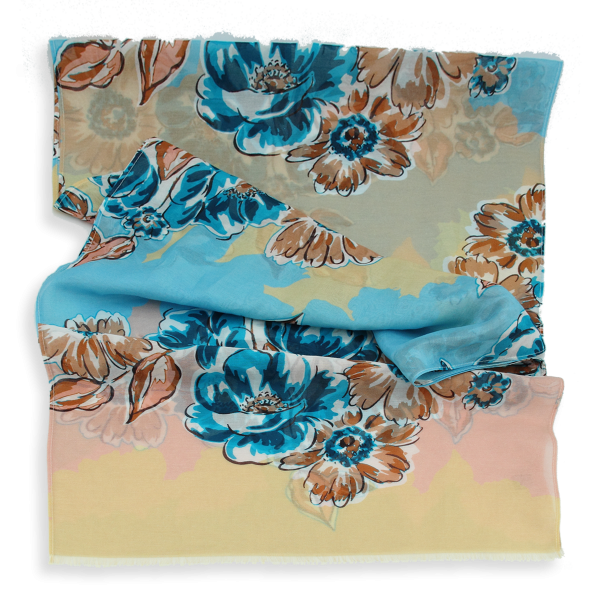 Women's-silk-cotton-turquoise-scarf-printed-bouquet