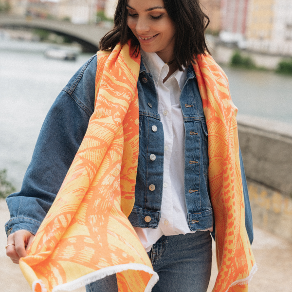 Arum-yellow-orange-rayon-cotton-women’s-over size stole
