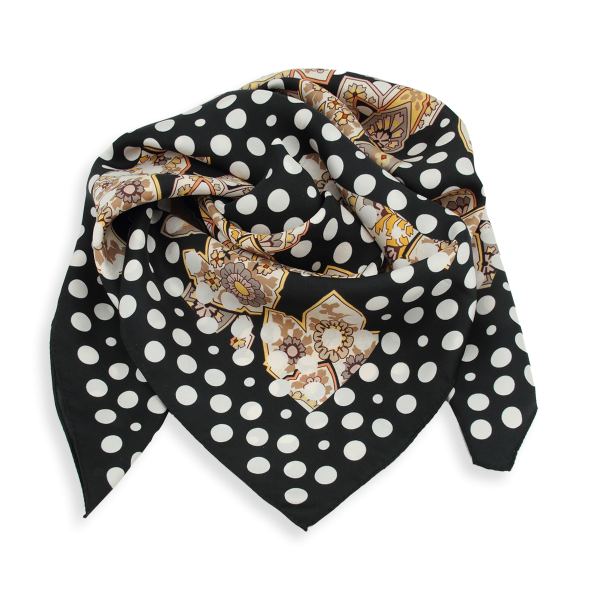 Black-silk-organic-square scarf-printed-Soierie