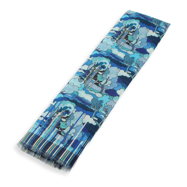 Blue-women's-cotton-silk-scarf-Paysage