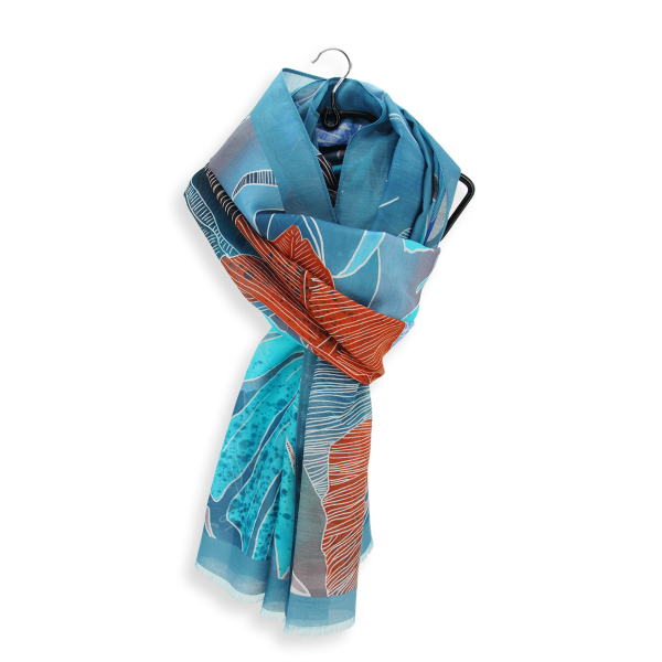 Women's-blue-stole-cotton-silk-printed-tropical
