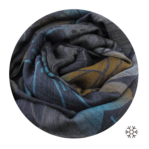 Made-in-france-Neo Floral-blue-jean's-silk-Merino-wool-stole