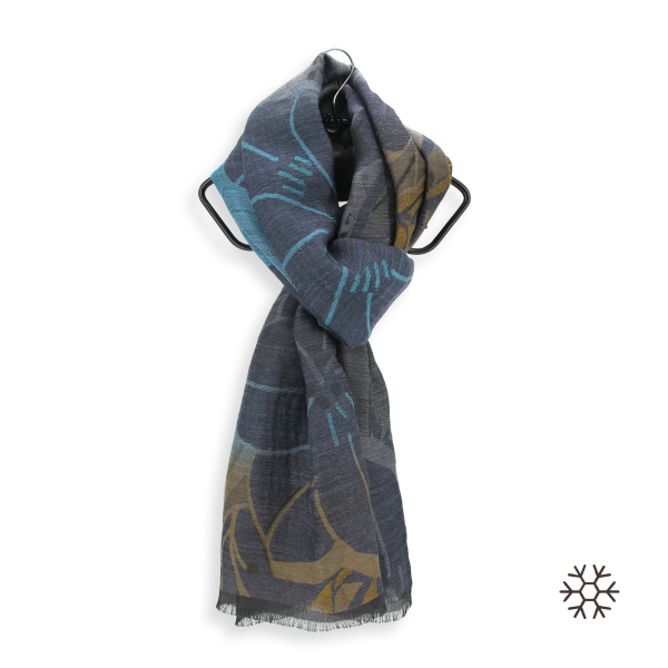 Made-in-france-Neo Floral-blue-jean's-silk-Merino-wool-stole