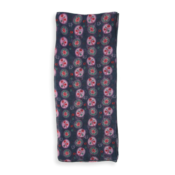 Scandinave-flower-printed-silk-blue-marine-women’s-scarf