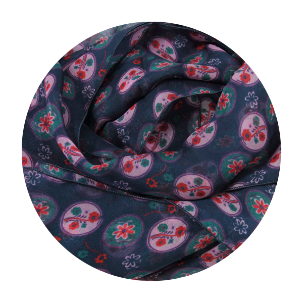 Scandinave-flower-printed-silk-blue-marine-women’s-scarf