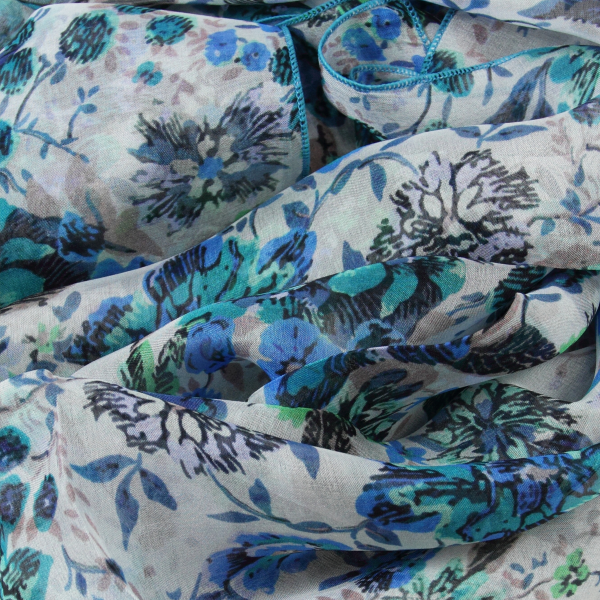 Turquoise-blue-romantique-flower-printed-silk-women’s-scarf