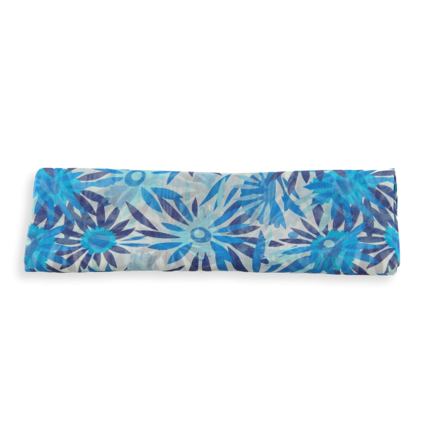 Blue-women's-silk-airy scarf-Solar flower