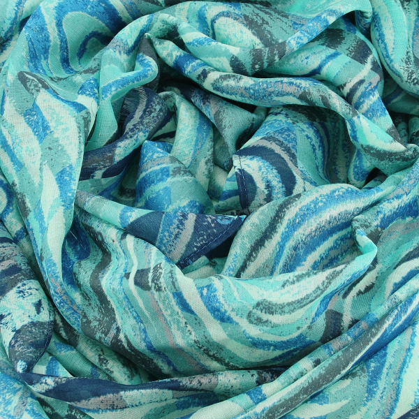 Women's-silk-cotton-stole-bleue-printed-Vagues