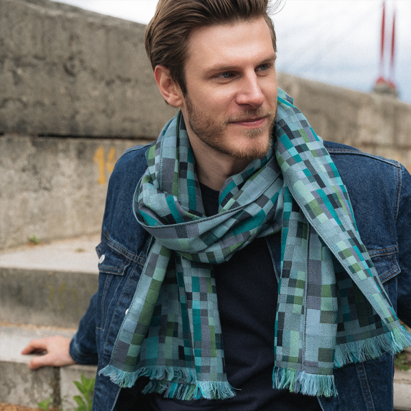 Blue sky-men’s-wool-cotton-silk-scarf-Recital