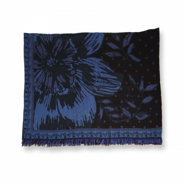 Blue-bordeaux-cotton-silk-wool-women’s-stole-maxi-floral