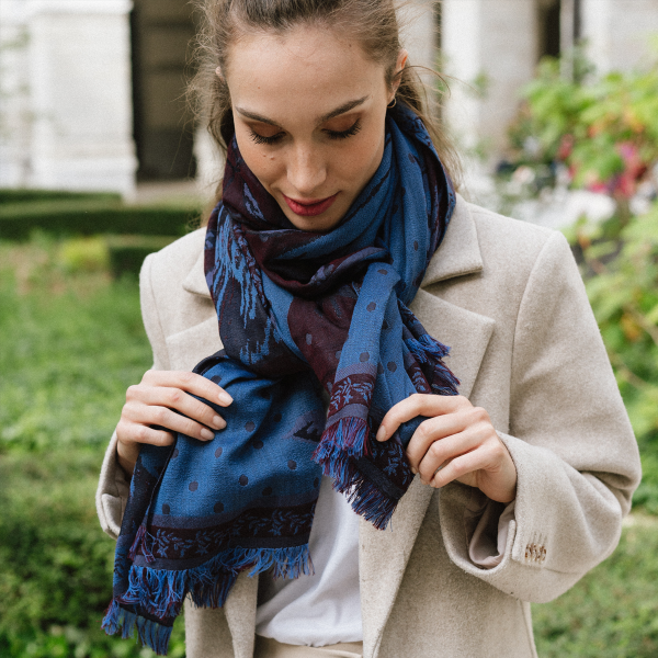 Blue-bordeaux-cotton-silk-wool-women’s-stole-maxi-floral