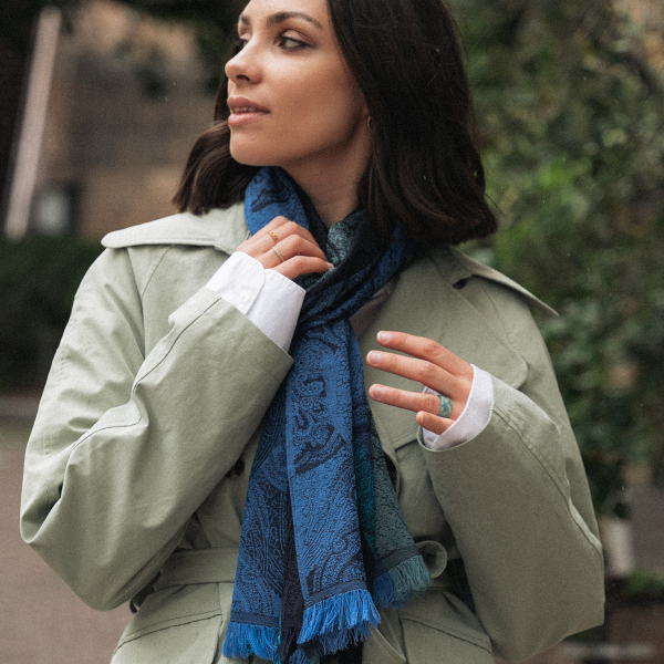 Blue-silk-wool-women's-scarf-Victoria