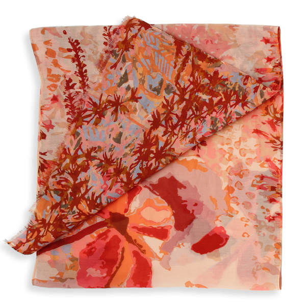 Women's-silk-cotton-coral-scarf-printed-Flowers