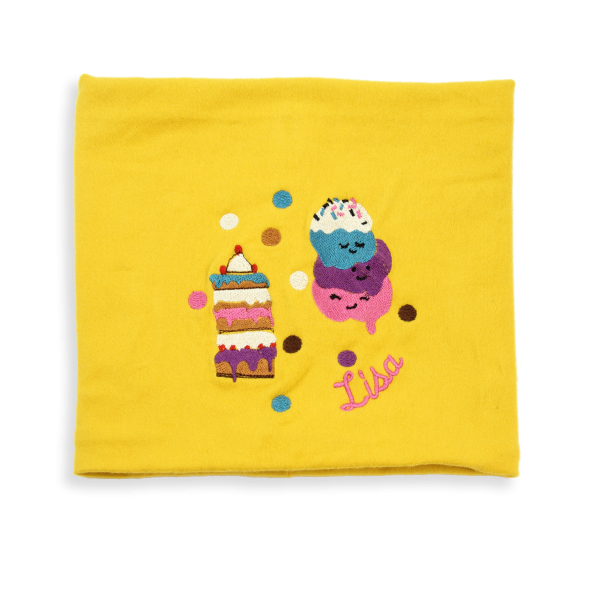 Yellow-organic-cotton-cake-embroidered-children’s-scarf
