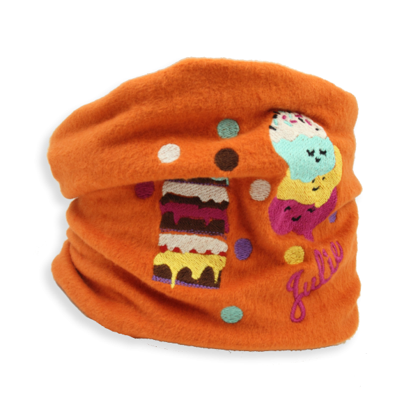 Halloween-orange-organic-cotton-cake-embroidered-children’s-scarf