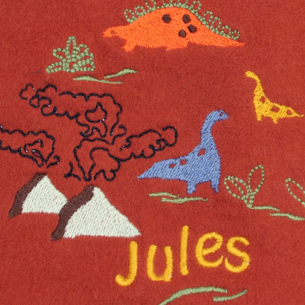 Rust-organic-cotton-dinosaur-embroidered-children’s-scarf