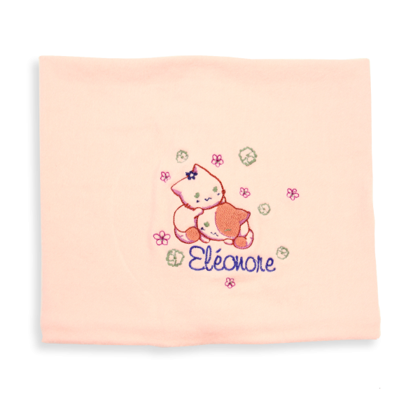 Powdered pink-organic-cotton-kittens-embroidered-children’s-scarf