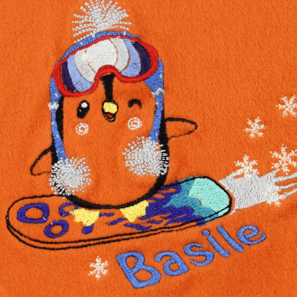 Halloween orange-organic-cotton-penguin-embroidered-children’s-scarf
