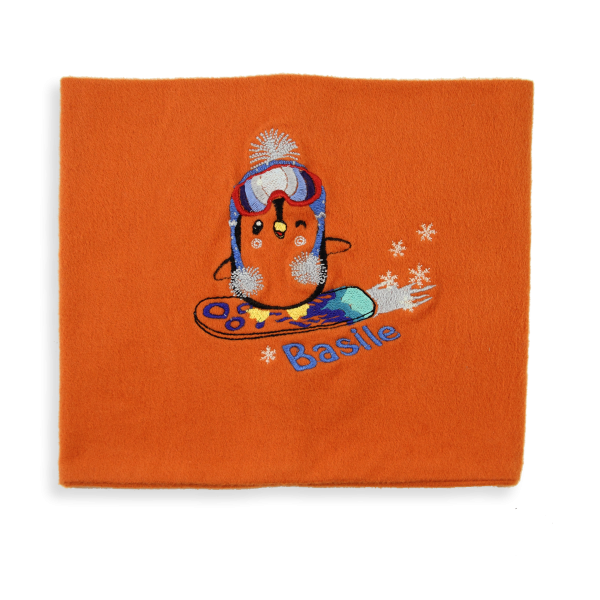 Halloween orange-organic-cotton-penguin-embroidered-children’s-scarf