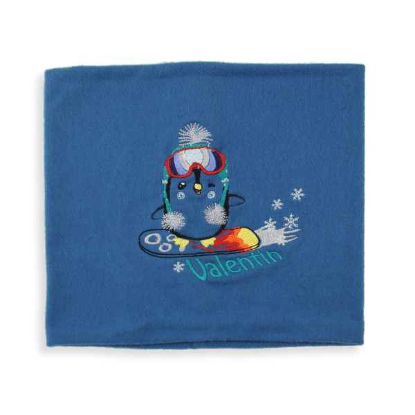 Scarf-child-cotton-bio-embroidered-penguin-blue