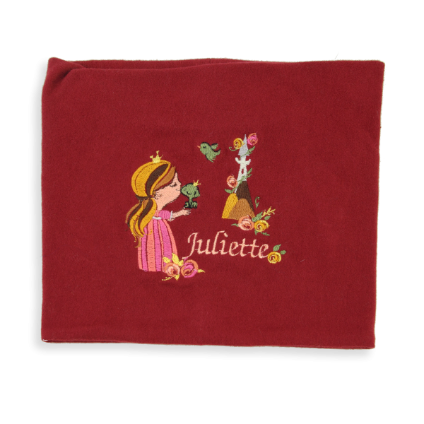Dark red-organic-cotton-princess-embroidered-children’s-scarf