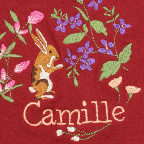 Dark red-organic-cotton-rabbit-embroidered-children’s-scarf