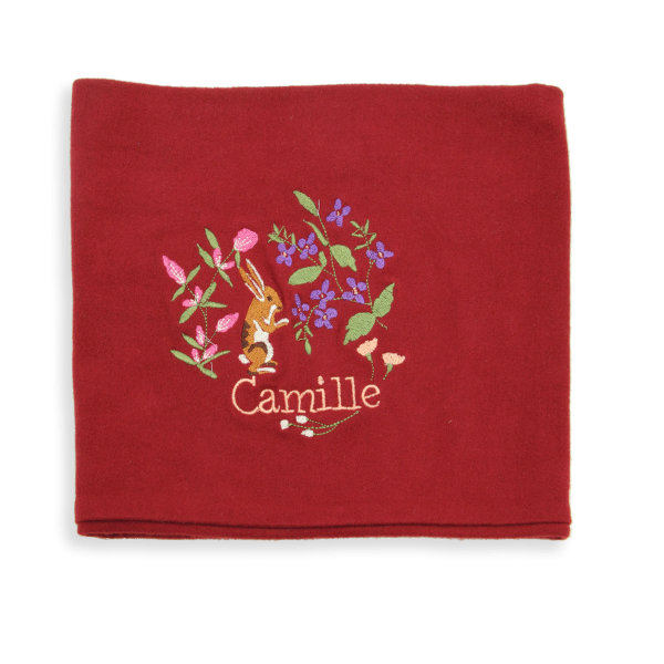 Dark red-organic-cotton-rabbit-embroidered-children’s-scarf
