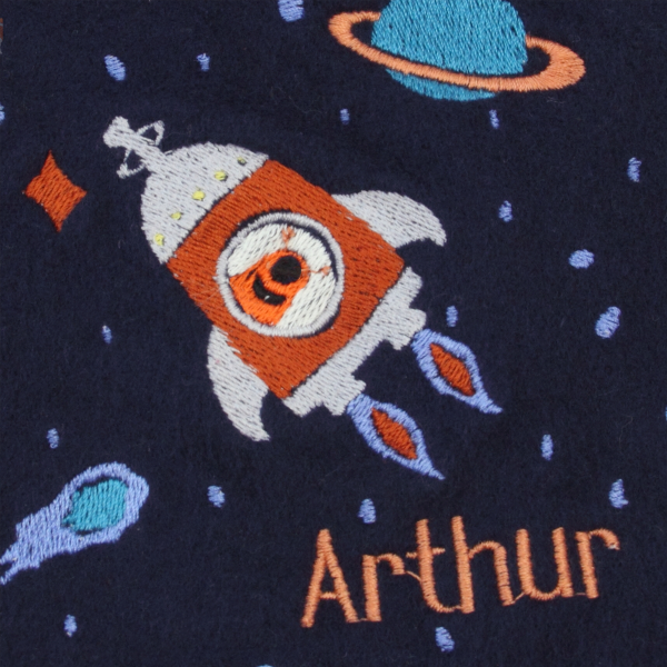 Scarf-child-broidery-rocket-extraterrestrial-cotton-organic-navy-blue