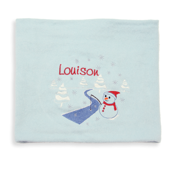 Sky-blue-organic-cotton-snowman-embroidered-children’s-scarf