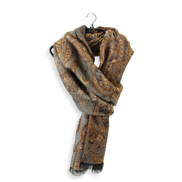 Grey-gold-cotton-silk-wool-women’s-stole-Paisley