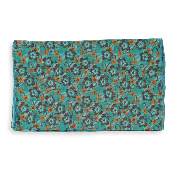 Women's-silk-scarf-green-printed-flower-made-in-France