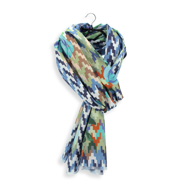 Herringbone-blue-cotton-women’s-stole