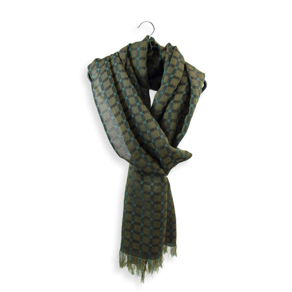 cashmere-coton-silk-man's-scarf-khaki-green-Manchester