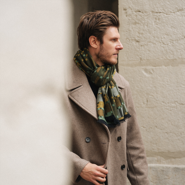 Green-khaki-rayon-cotton-men’s-scarf-Titane