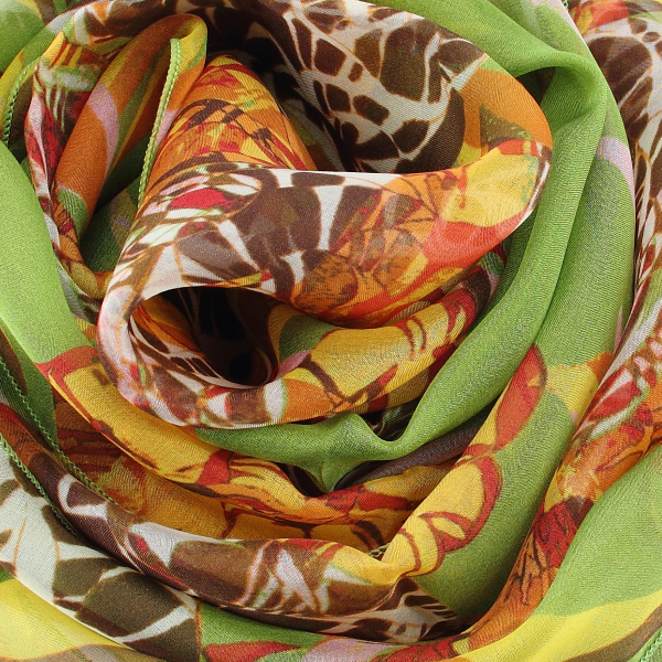 Green-yellow-belle fleur-printed-silk-women’s-scarf