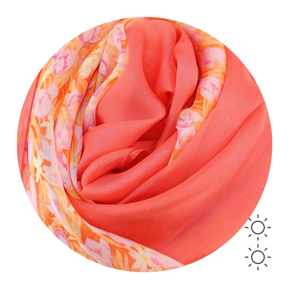 women's-matching-silk-airy scarf-printed-flowers-orange-scarf-monochrome-coral