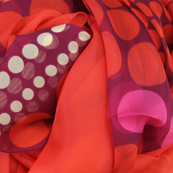 women's-matching-silk-airy scarf-printed-dots-red-scarf-monochrome-bright red