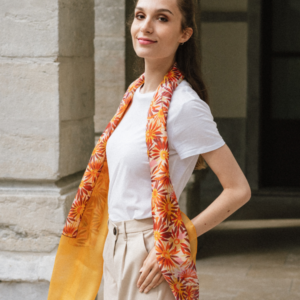 Yellow ochre-flower solaire-women's-silk-duo